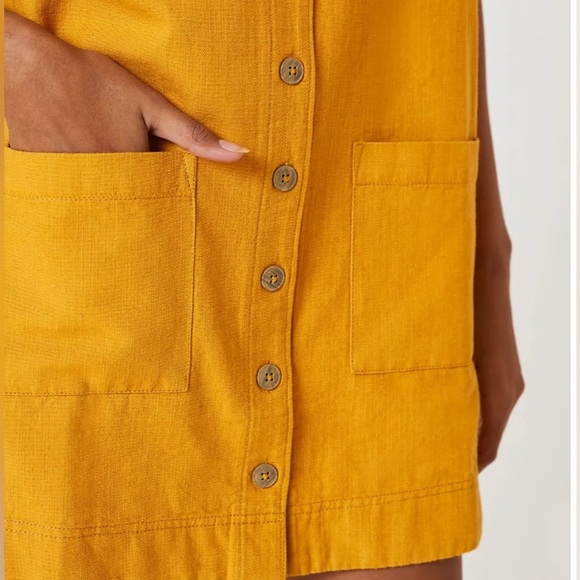 Anthropologie Pilcro Button Down Shirt Dress Pocket Short Sleeve Yellow Small - Picture 3 of 12